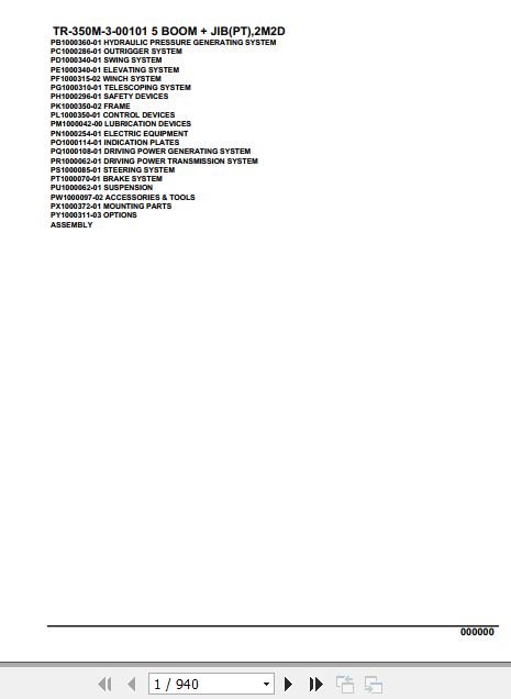 Tadano Hydraulic Crane TR 350M 3 00101 5 Boom Jib PT 2M2D Parts Catalog 1