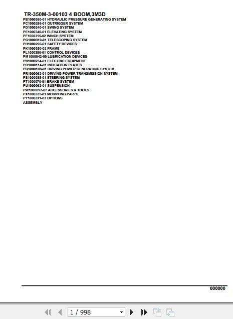 Tadano Hydraulic Crane TR 350M 3 00103 4 Boom 3M3D Parts Catalog 1