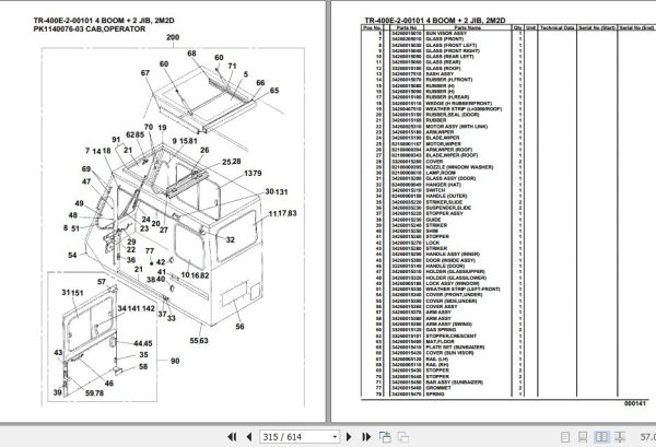 Tadano Hydraulic Crane TR 400E 2 00101 4 Boom 2 Jib 2M2D Parts Catalog 2