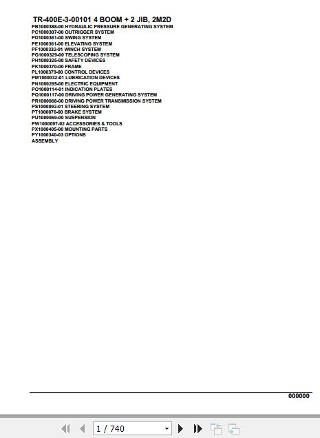 Tadano Hydraulic Crane TR 400E 3 00101 4 Boom 2 Jib 2M2D Parts Catalog 1