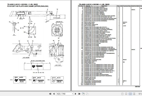 Tadano Hydraulic Crane TR 400E 3 00101 4 Boom 2 Jib 2M2D Parts Catalog 2