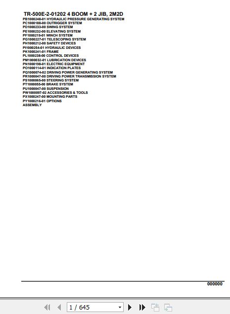 Tadano Hydraulic Crane TR 500E 2 01202 4 Boom 2 Jib 2M2D Parts Catalog 1