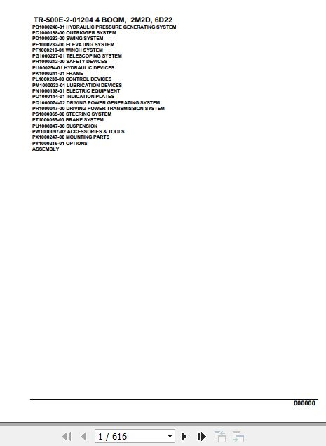 Tadano Hydraulic Crane TR 500E 2 01204 4 Boom 2M2D 6D22 Parts Catalog 1