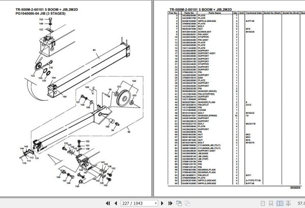 Tadano Hydraulic Crane TR 500M 2 00101 5 Boom Jib 2M2D Parts Catalog 2