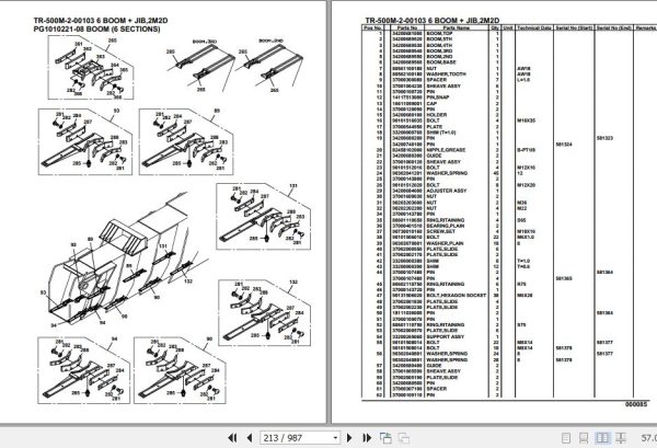 Tadano Hydraulic Crane TR 500M 2 00103 6 Boom Jib 2M2D Parts Catalog 2