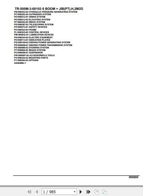 Tadano Hydraulic Crane TR 500M 3 00103 6 Boom Jib PT H 2M2D Parts Catalog 1