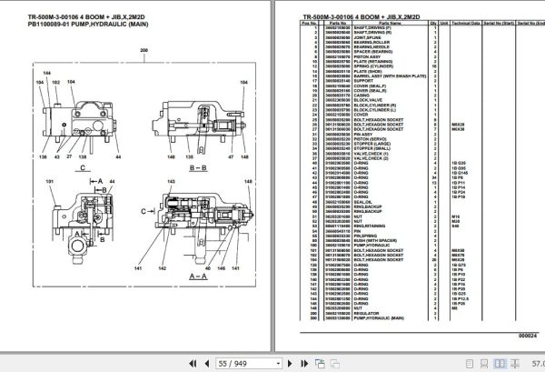Tadano Hydraulic Crane TR 500M 3 00106 4 Boom Jib X 2M2D Parts Catalog 2
