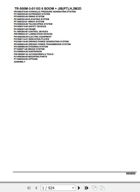 Tadano Hydraulic Crane TR 500M 3 01103 6 Boom Jib PT H 2M2D Parts Catalog 1