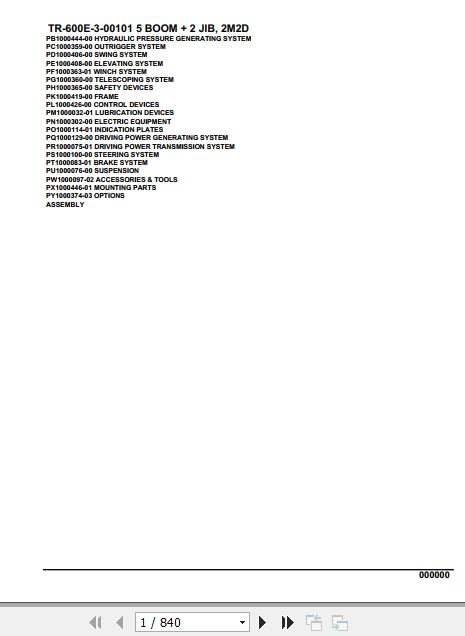Tadano Hydraulic Crane TR 600E 3 00101 5 Boom 2 Jib 2M2D Parts Catalog 1
