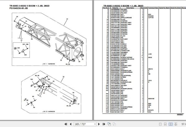 Tadano Hydraulic Crane TR 600E 3 00202 5 Boom 2 Jib 2M2D Parts Catalog 2