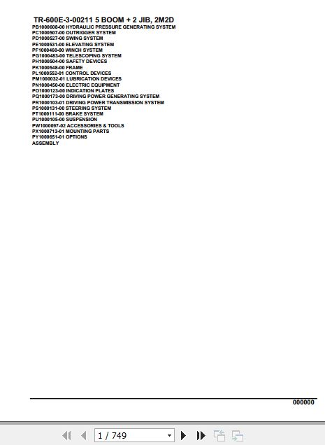 Tadano Hydraulic Crane TR 600E 3 00211 5 Boom 2 Jib 2M2D Parts Catalog 1