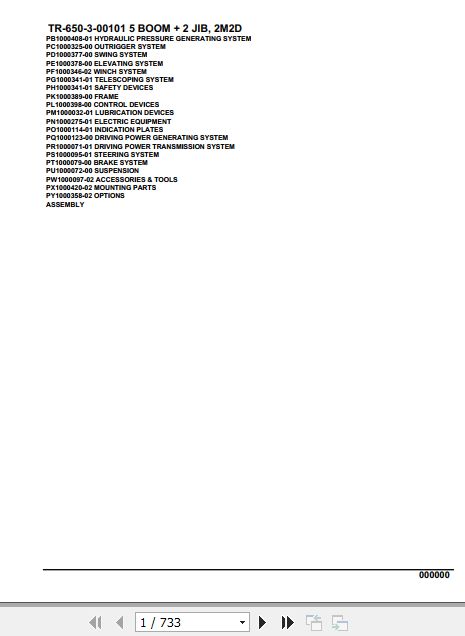 Tadano Hydraulic Crane TR 650 3 00101 5 Boom 2 Jib 2M2D Parts Catalog 1
