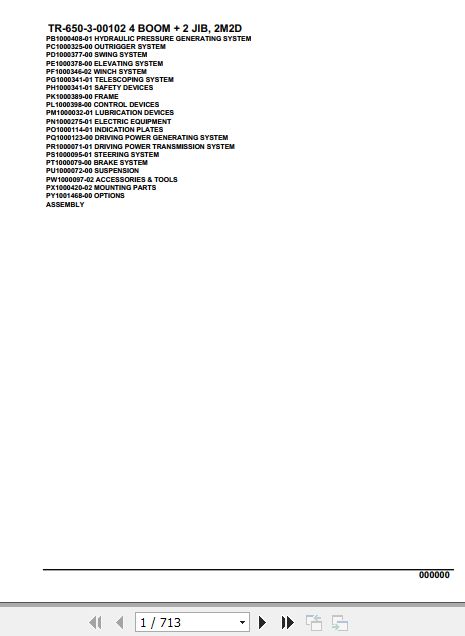 Tadano Hydraulic Crane TR 650 3 00102 4 Boom 2 Jib 2M2D Parts Catalog 1