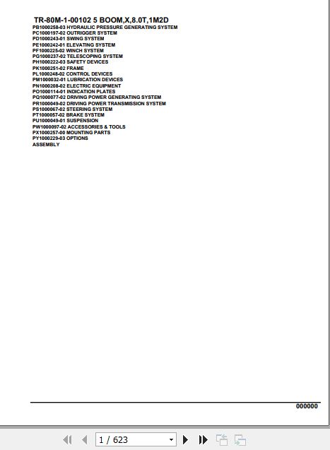 Tadano Hydraulic Crane TR 80M 1 00102 5 Boom X 8.0T 1M2D Parts Catalog 1