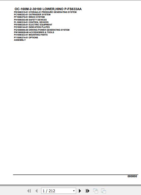 Tadano Hydraulic Wrecker OC 160M 2 30100 Lower Hino P FS633AA Parts Catalog 1