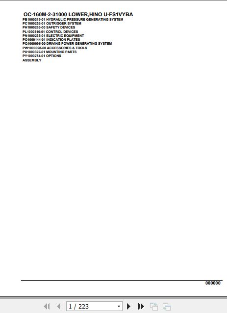 Tadano Hydraulic Wrecker OC 160M 2 31000 Lower Hino U FS1VYBA Parts Catalog 1