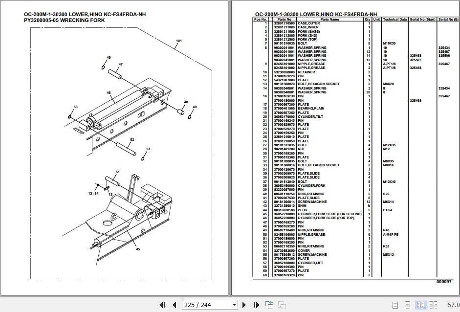 Tadano Hydraulic Wrecker OC200M1 30300 Lower Hino KCFS4FRDANH Parts