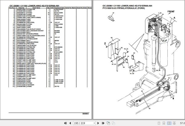 Tadano Hydraulic Wrecker OC 200M 1 31100 Lower Hino KS FS1ERWA NH Parts Catalog 2