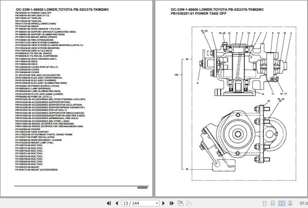 Tadano Hydraulic Wrecker OC 33W 1 60600 Lower Toyota PB XZU378 TKMQW3 Parts Catalog 2