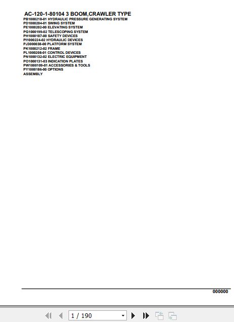 Tadano Mobile Crane AC 120 1 80104 3 Boom Crawler Type Spare Parts Catalog 1