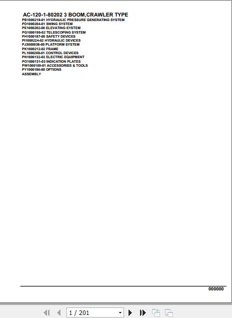 Tadano Mobile Crane AC 120 1 80202 3 Boom Crawler Type Spare Parts Catalog 1