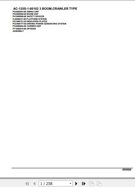 Tadano Mobile Crane AC 125S 1 80102 3 Boom Crawler Type Spare Parts Catalog 1