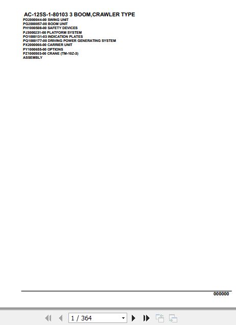 Tadano Mobile Crane AC 125S 1 80103 3 Boom Crawler Type Spare Parts Catalog 1