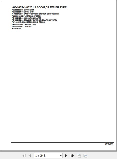 Tadano Mobile Crane AC 160S 1 80201 3 Boom Crawler Type Spare Parts Catalog 1