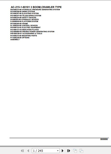Tadano Mobile Crane AC 215 1 80101 3 Boom Crawler Type Spare Parts Catalog 1