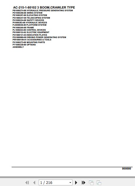 Tadano Mobile Crane AC 215 1 80102 3 Boom Crawler Type Spare Parts Catalog 1
