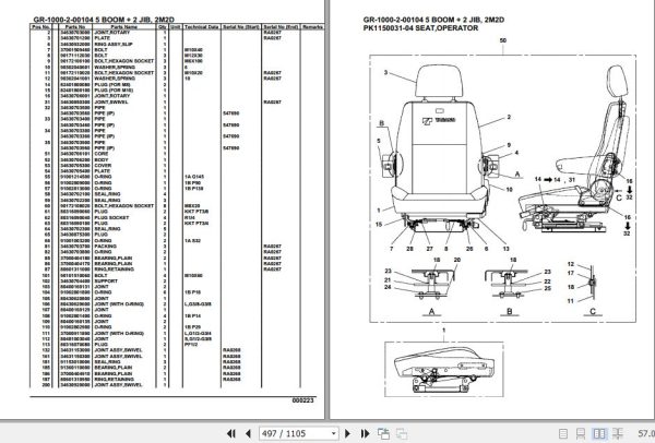 Tadano Rough Terrain Crane GR 1000 2 00104 5 Boom 2 Jib 2M2D Parts Catalog 2