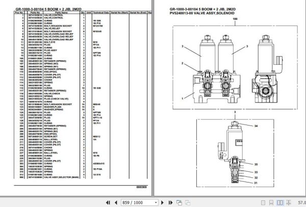 Tadano Rough Terrain Crane GR 1000 3 00104 5 Boom 2 Jib 2M2D Parts Catalog 2