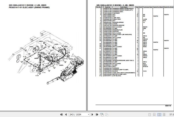 Tadano Rough Terrain Crane GR 1000 4 00101 5 Boom 2 Jib 2M2D Parts Catalog 2