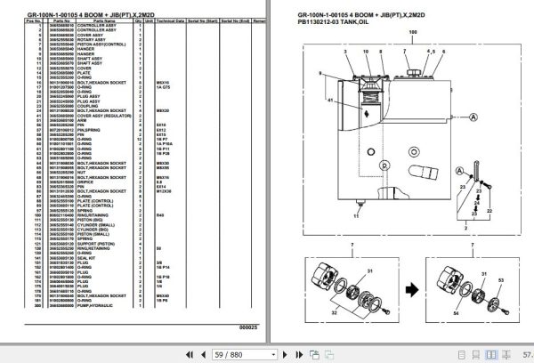 Tadano Rough Terrain Crane GR 100N 1 00105 4 Boom Jib PT X 2M2D Parts Catalog 2