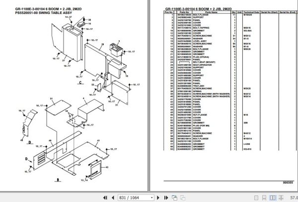 Tadano Rough Terrain Crane GR 1100E 3 00104 6 Boom 2 Jib 2M2D Parts Catalog 2