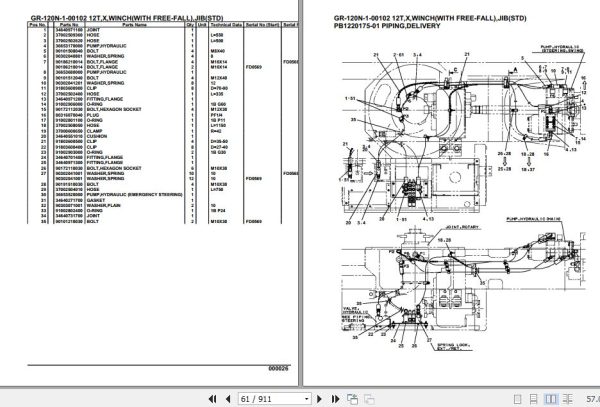 Tadano Rough Terrain Crane GR 120N 1 00102 12T X Winch W O Free Fall Jib STD Parts Catalog 2