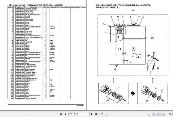 Tadano Rough Terrain Crane GR 120N 1 00103 12T H Winch W O Free Fall Jib STD Parts Catalog 2