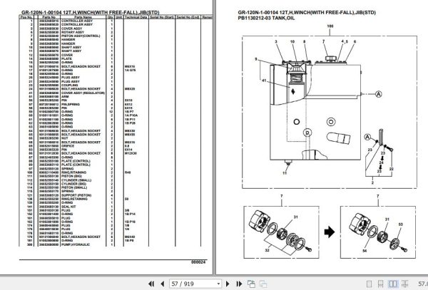 Tadano Rough Terrain Crane GR 120N 1 00104 12T H Winch W O Free Fall Jib STD Parts Catalog 2