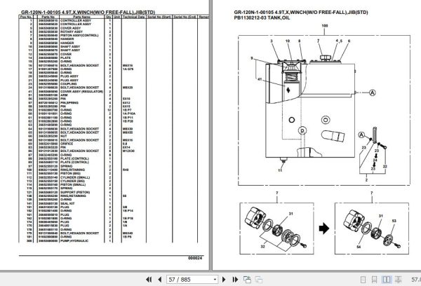 Tadano Rough Terrain Crane GR 120N 1 00105 4.9T X Winch W O Free Fall Jib STD Parts Catalog 2