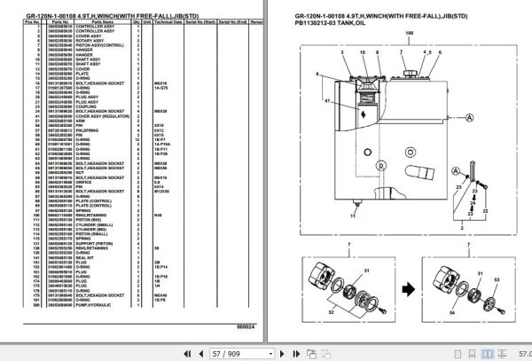 Tadano Rough Terrain Crane GR 120N 1 00108 4.9T H Winch W O Free Fall Jib STD Parts Catalog 2