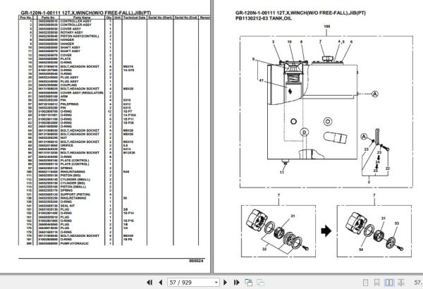 Tadano Rough Terrain Crane GR 120N 1 00111 12T X Winch W O Free Fall Jib STD Parts Catalog 2