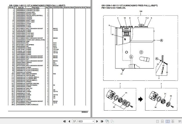 Tadano Rough Terrain Crane GR 120N 1 00113 12T H Winch W O Free Fall Jib PT Parts Catalog 2
