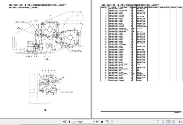 Tadano Rough Terrain Crane GR 120N 1 00114 12T H Winch With Free Fall Jib PT Parts Catalog 2