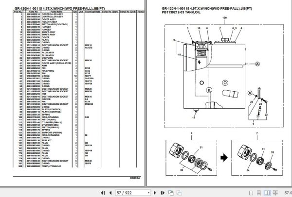Tadano Rough Terrain Crane GR 120N 1 00115 4.9T X Winch W O Free Fall Jib PT Parts Catalog 2