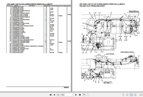Tadano Rough Terrain Crane GR 120N 1 00116 4.9T X Winch With Free Fall Jib PT Parts Catalog 2
