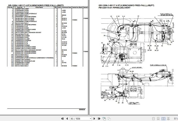 Tadano Rough Terrain Crane GR 120N 1 00117 4.9T H Winch W O Free Fall Jib PT Parts Catalog 2