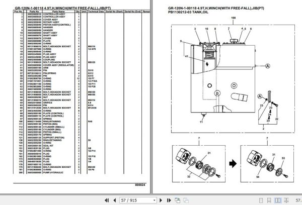Tadano Rough Terrain Crane GR 120N 1 00118 4.9T H Winch With Free Fall Jib PT Parts Catalog 2
