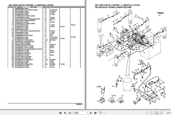 Tadano Rough Terrain Crane GR 120N 2 00101 6 Boom 2 Jib STD X 12TON Parts Catalog 2