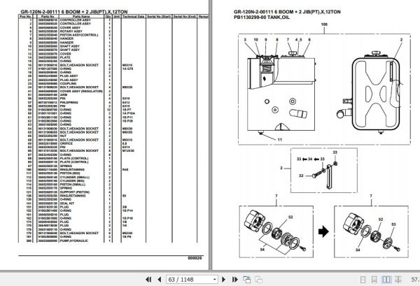 Tadano Rough Terrain Crane GR 120N 2 00111 6 Boom 2 Jib PT X 12TON Parts Catalog 2
