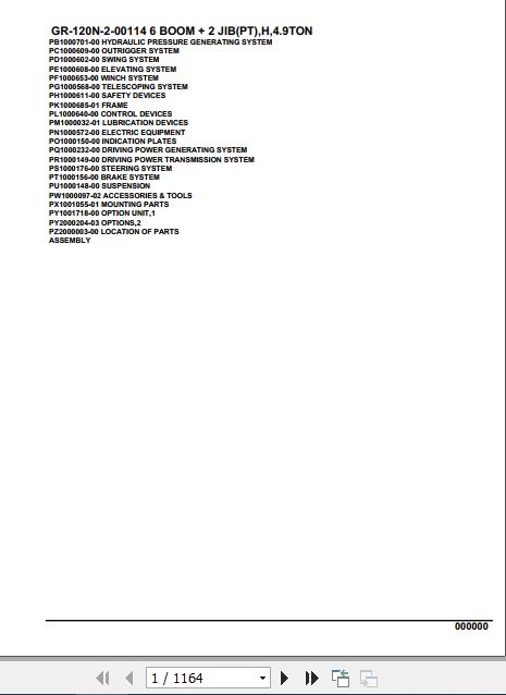 Tadano Rough Terrain Crane GR 120N 2 00114 6 Boom 2 Jib PT H 4.9TON Parts Catalog 1